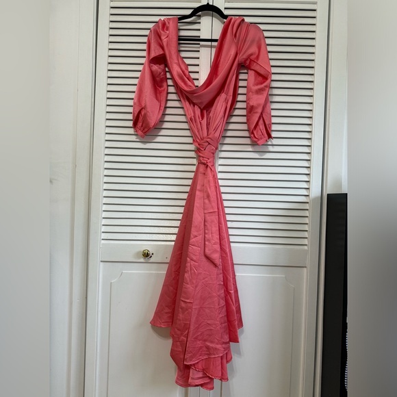 NWT NASTY GAL Cowl Back Satin Wrap Maxi Dress in coral - Picture 7 of 9
